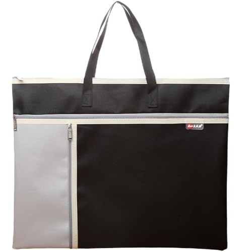 A3 Art Portfolio Bag with Zipper and Handle Capacity Oxford Bag | Two-color Large Capacity Oxford Artwork Container with Shoulder Strap for Drawing Sketch Photography Poster Files Document - color: Black, size: A3