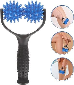 Spiky Massage Ball Roller with Handle (2 Pack) - Acupressure Deep Tissue Massager for Back, Neck, Foot & Plantar Fasciitis Relief - Premium Canvas Travel Bag - Muscle Recovery & Trigger Point Tool