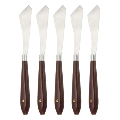 HARFINGTON 5pcs Palette Knife Painting Tool 3.7"x0.94" Red/Silver | Stainless Steel, Art Spatula Pallet Knives Scrapers Tools, with Plastic Handle, for Acrylic Oil Canvas Mixing Spreading