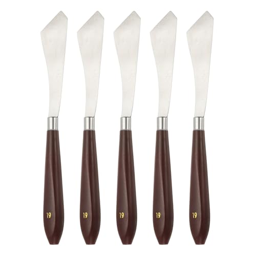 HARFINGTON 5pcs Palette Knife Painting Tool 3.7"x0.94" Red/Silver | Stainless Steel, Art Spatula Pallet Knives Scrapers Tools, with Plastic Handle, for Acrylic Oil Canvas Mixing Spreading