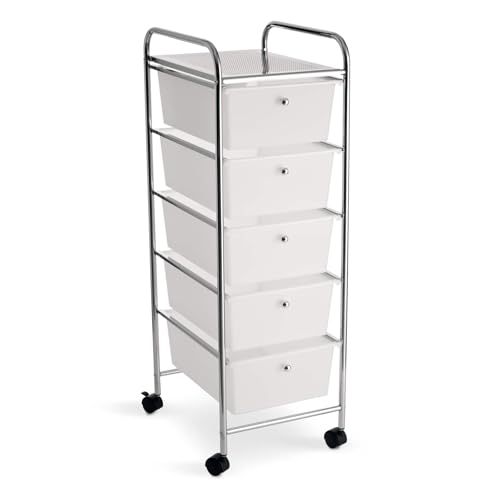 Simply Tidy 5 Drawer Clear Rolling Cart - Mobile Organizer with Removable Drawers, Swivel & Locking Casters, Durable Tubular Frame - 1 Set