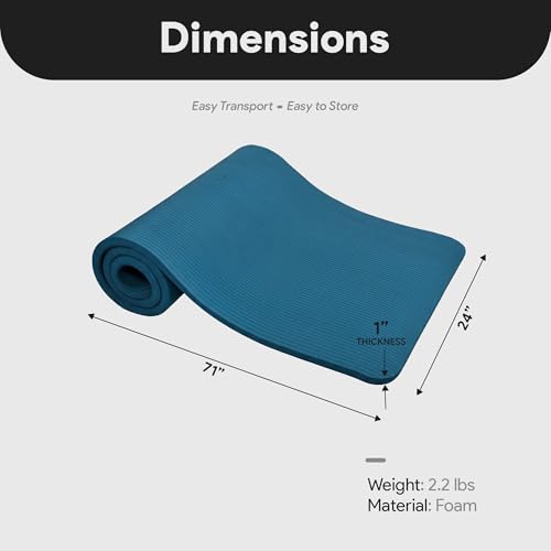 BalanceFrom 1-inch Thick 71x24 Inches Extra Thick Exercise Yoga Mat - color: Navy Blue