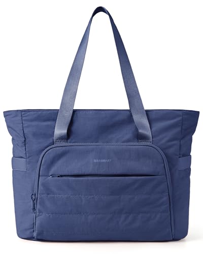 BAGSMART Tote Bag for Women, Lightweight Tote Bag with Yoga Mat Strap, Quilted Shoulder Bag Handbag for Daily, Work, Gym - color: Navy Blue