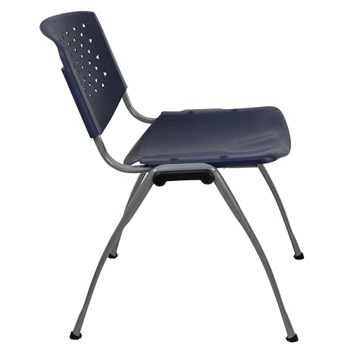 EMMA + OLIVER Home and Office Navy Plastic Stack Chair with Perforated Back | Powder Coated, 880 LBS. Weight Capacity - color: Navy