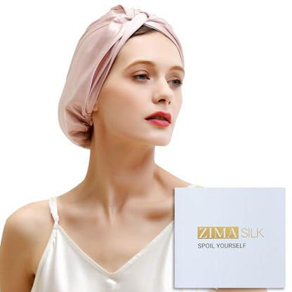 ZIMASILK 22 Momme 100% Mulberry Silk Bonnet for Sleeping Women, Pink - color: Pink