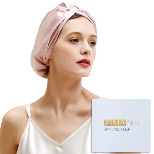 ZIMASILK 22 Momme 100% Mulberry Silk Bonnet for Sleeping Women, Pink - color: Pink