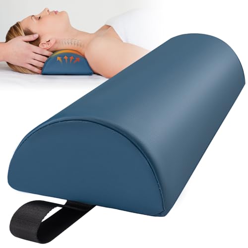 Half Round Massage Bolster, 17x6x4 in PU Leather Pillow with Strap Handle | Comfortable Half Moon Bolster Pillow for Legs Under Knees Back Pain Relief, Massage Table Bolster for Neckrest Spa / Home Use - color: Small Blue - 17x6x4 in - Pu Leather
