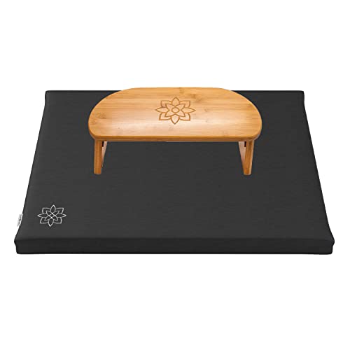 Mindful & Modern Bamboo Bench and Zabuton Meditation Mat Bundle - Small Kneeling Meditation Bench with Locking Magnetic Hinges - Wooden Kneeling Ergonomic Bamboo Seiza and Mat for Meditation