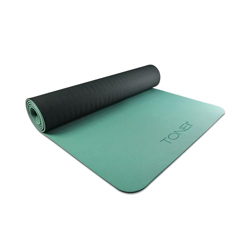 TONE Fitness Yoga Mat 1/4" Thick Non Slip Exercise & Pilates Mat for Home Workouts with Carrying Strap | Multiple Options - color: Black/Teal, style: Pyramid Pattern