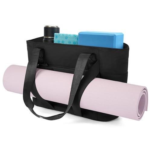 Axcone Women's Yoga Tote Bag with Luggage Sleeve & Mat Straps - Gym Work Bag for Office, Commute, Sports,Travel - color: Black