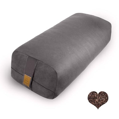 Organic Buckwheat Bolster (24X10.5X5.5 in) Supportive Rectangular Meditation Pillow 100% Cotton Cover Yoga Pillow - color: Dark Grey