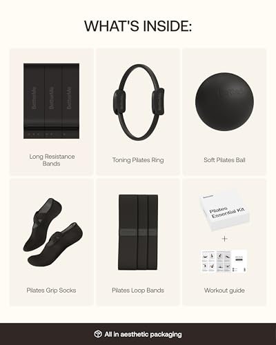 BetterMe Pilates Essential Kit with Yoga Mat and Sculpt Dumbbells - Pilates Ring, Resistance Bands, Pilates Ball, Grip Socks, Exercise Mat with Strap and 2.2 lb Hand Weights