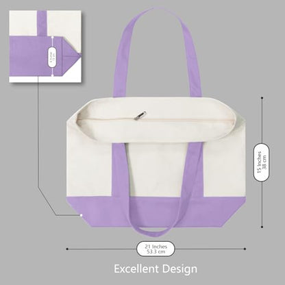 TOPDesign 1-Pack Canvas Tote Bag with an External Pocket, Reusable Grocery Shopping Bag, Top Zipper Closure, Daily Essentials (Lavender/Natural) - color: Lavender/Natural