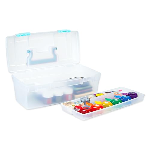 ArtBin 6937AG Essentials Lift-Out Tray Box, Portable Art & Craft Organizer with Handle and Tray, Clear/Aqua - color: Aqua Mist Latches, size: 13 x 6 x 5.625 inches