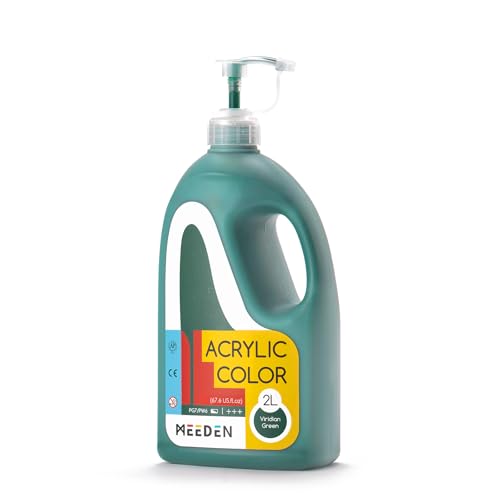 MEEDEN Phthalo Green Acrylic Paint with Pump Lid, 1/2 Gallon (2L /67.6 oz.) Heavy-Body Non-Toxic Rich Pigment Color, Perfect for Art Class, Wall Painting, Painting Party & Creative DIY - color: Phthalo Green