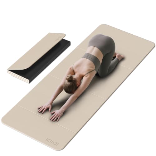 접이식 엑스트라 라지 요가 매트 188.9 x 80.9cm(74 x 31.5인치), 8mm 양면 미끄럼 방지 경량 피트니스 매트, 남성 및 여성용, 홈 스튜디오 및 여행용 휴대용 - color: 베이지+블랙