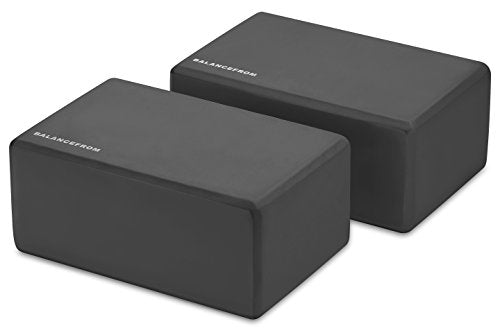 Fitvids Set of 2 High Density Yoga Blocks, 9"x6"x4" Each - color: Black