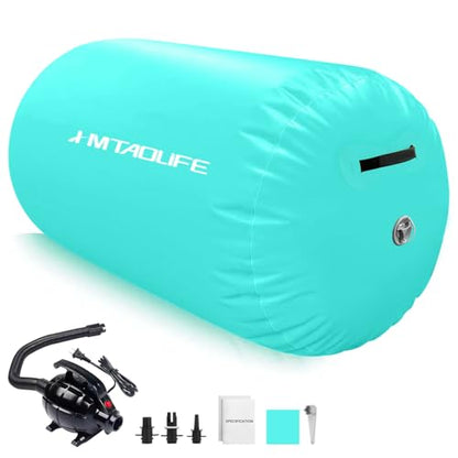 Gymnastics Air Roller Air Barrel, Inflatable Tumble Roller Mat, Air Roller Gymnastics Barrel Kids Back Somersault Backbend Trainer for Yoga Training Cheerleading Home Use - color: Mintgreen, size: 39inch*32inch-have pump