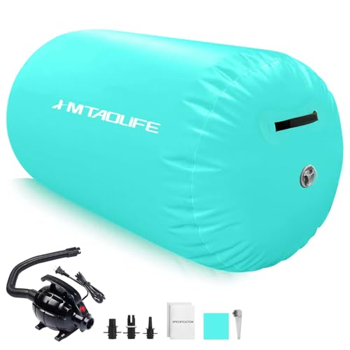 Gymnastics Air Roller Air Barrel, Inflatable Tumble Roller Mat, Air Roller Gymnastics Barrel Kids Back Somersault Backbend Trainer for Yoga Training Cheerleading Home Use - color: Mintgreen, size: 39inch*24inch-have pump