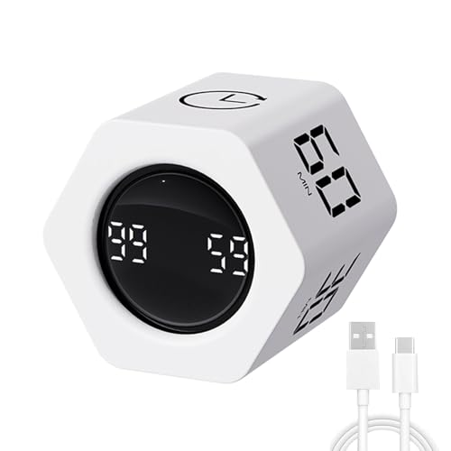 LUCKY TIME Productivity Timer Flip Gravity Sensor Pomodoro Cube Timer Countdown & Countup,1/5/10/30/60min Preset & Custom Timing, Mute/Vibrate/Sound for ADHD,Work,Study,Kitchen(1, White Hexagon) - color: White Hexagon