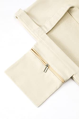 Moyaqi Canvas Tote Bag with Yoga Mat Carrier Pocket Carryall Shoulder Bag for Office, Workout, Pilates, Travel, Beach and Gym - color: Beige