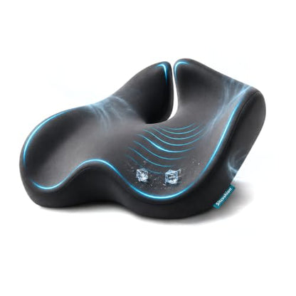 Cooling Seat Cushion for Tailbone Pain Relief, X Large Office Chair Cushion - color: Cooling Black