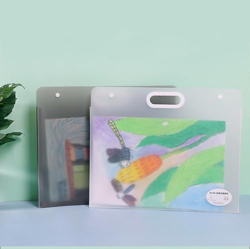 Plastic Art Portfolio Folder with Handles and Snap 17 x 14 inch Large Waterproof Artwork Storage Containers for Drawing Sketch Photography Poster Files Document (Gray and White, A3) - color: Gray and White, size: A3