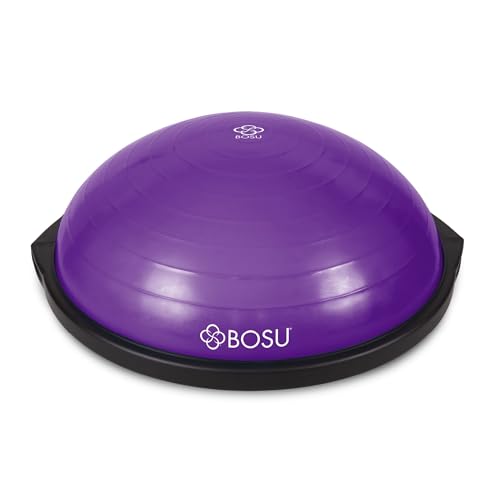 Bosu Balance Ball Exercise Trainer, Home Gym Equipment w/Guided Workouts & Pump, 26" Inflatable Fitness Platform for Strength Training, Standing, Balancing, and Core Workout - color: Purple/Black
