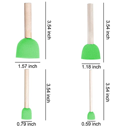 WAFJAMF 40 Pcs Round Sponges Brush Set 4 Sizes DIY Painting Tools Green | Wooden handle craft foam applicators for acrylic, kids arts & stenciling with multiple diameter options - color: Green