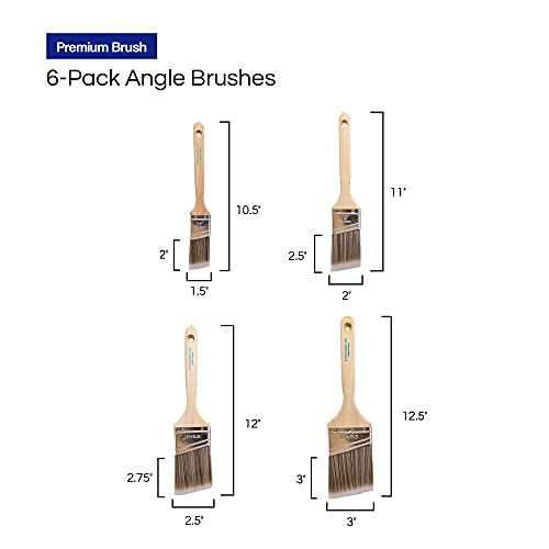 Pro Grade Angle Paint Brushes, Paint Brush Set for Trim & Walls, 6 Pc | Sash & cut-in detail | Furniture, cabinets, doors & fences | Interior & exterior | Latex, oil & stain | Medium stiff bristles