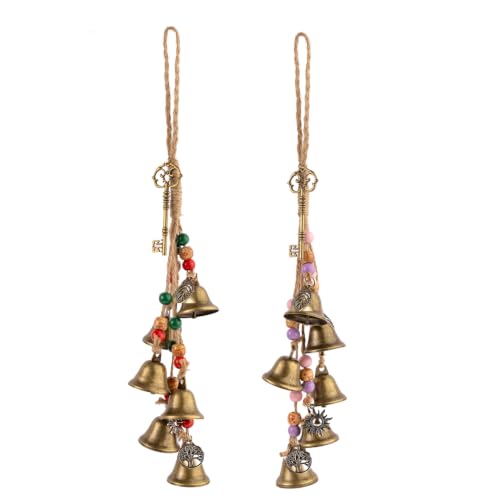 2 pcs Witch Bells for Door knob for Protection Hanging Bells Wind Chimes Witchcraft Supplies Door Bell Vintage Witch Decor for Home Room (Green Red) - color: Green Red