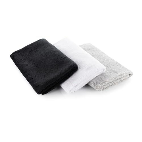 The Rag Company - Sport & Workout Towel - Gym, Exercise, Fitness, Sport, Ultra Soft, Super Absorbent, Fast Drying Premium Microfiber, 320gsm, 16in x 27in, White + Ice Grey + Black - 3-Pack - color: White + Grey + Black