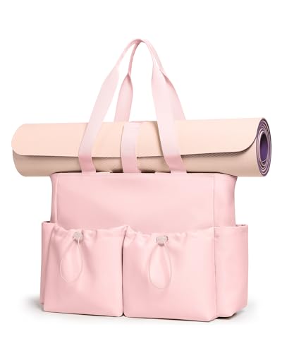 KALIDI Yoga Mat Bag Gym Bag for Women Tote with Pockets, Workout Bag Handbag with Zipper for Travel Sport Pilates Work Commute - color: 1 Pink