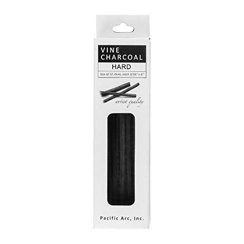 Pacific Arc Artist Vine Charcoal, Hard, Black 12 Pieces, Artist Vine Charcoal Sticks, Hard and Smooth Drawing Charcoal - style: Hard | 12 Sticks