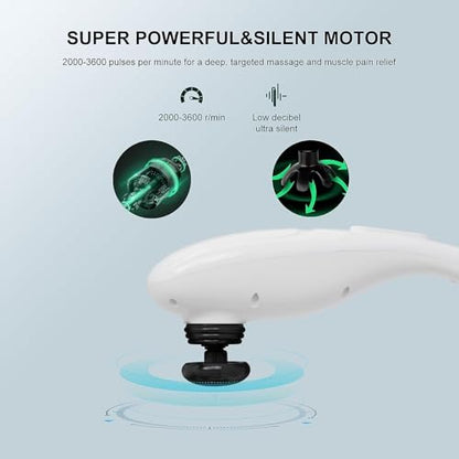 MEGAWISE Cordless Handheld Back Massager w/Rechargeable 3200mAh Battery, 5 Speed and 5 +2 Massage Nodes with Hard, Medium and 2 Soft Silicone Nodes; Massage While Moving Around (Pearl White) - color: Pearl White