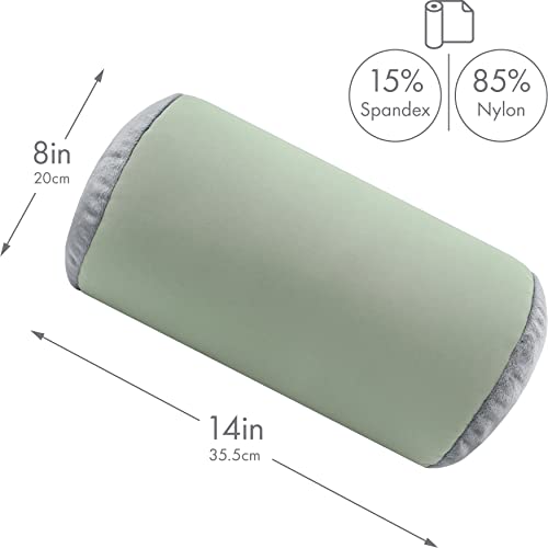 Microbead Bolster Neck Roll Pillow, 14x8 in Cylinder Tube, Mint Grey | Silky smooth face helps prevent sleep creases and hair breakage, light squishy support for head and shoulders, travel ready - color: Mint Grey