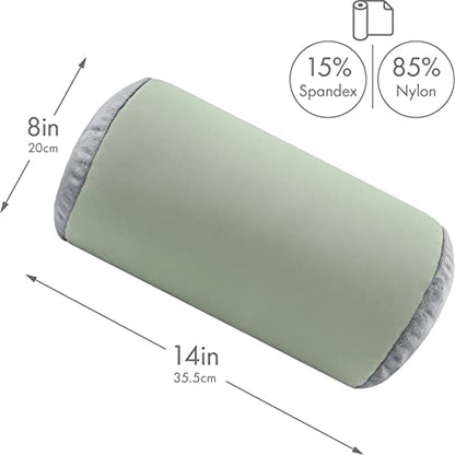 Microbead Bolster Neck Roll Pillow, 14x8 in Cylinder Tube, Mint Grey | Silky smooth face helps prevent sleep creases and hair breakage, light squishy support for head and shoulders, travel ready - color: Mint Grey