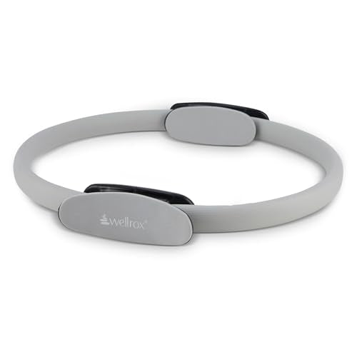 Wellrox Pilates Ring and Carrying Bag- Lightweight Magic Circle Yoga Ring- Core, Thigh and Arm Exerciser for Yoga, Pilates, Strength Training (15 inches) - color: Grey
