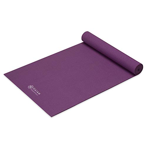 Gaiam Essentials 1/4" Thin (6mm) Yoga & Pilates, Fitness & Exercise Mat with Easy-Cinch Carrier Strap Cusion Support For Fitness and Gym Workouts - color: Purple