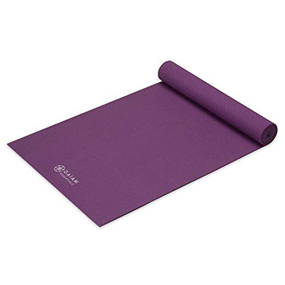 Gaiam Essentials 1/4" Thin (6mm) Yoga & Pilates, Fitness & Exercise Mat with Easy-Cinch Carrier Strap Cusion Support For Fitness and Gym Workouts - color: Purple