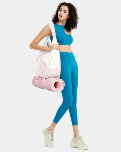 Ceneda Large Gym Bag for Women with Hidden Yoga Mat Holder & Shoe Compartment & Wet Pocket, Sports Duffle Bag for Travel - color: Beige