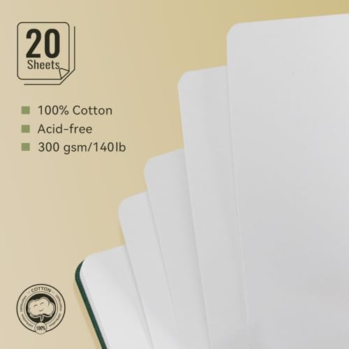 Lightwish Square Watercolor Sketchbook,2 Pack Total 40 Sheets,100% Cotton,300gsm/140lb,Acid-Free,Hot Press Watecolor Paper Journal for Artists Adults Students,4.72 * 4.72 Inches - color: Green, size: 4.72*4.72 Inches