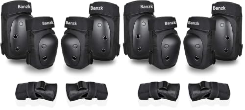 Adult Knee Pads Elbow Pads Wrist Guards for Adult Kids 6 in 1 Protective Gear Set for Skateboarding Biking Roller Skating Cycling Outdoor Sports - color: Black, size: Large(132-198 lbs) (Pack of 2)