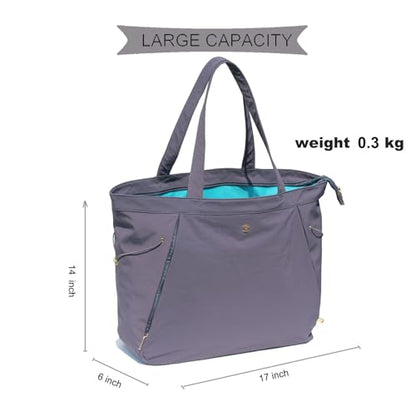 ESVAN Yoga Tote Bag for Women Shoulder Bags Drawstring for Office Workout Travel Carryall Pilates Gym and Beach - color: Nylon Dark Gray