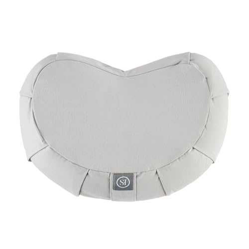 Meditation Cushion Bolster Pillow for Restorative Yoga – Supportive Cushion for Meditation, Pilates, and Relaxation – Filled with Buckwheat Hulls - Removable Cover - color: Silver, size: Crescent (Filled with Buckwheat)