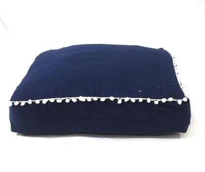 Mandala Barmeri Large Floor Pillow Cover Cushion Meditation Seating Ottoman Throw Cover Hippie Decorative Zipped Bohemian Pouf Ottoman Poufs, Pom Pom Pillow Cases (Blue, 24" square)