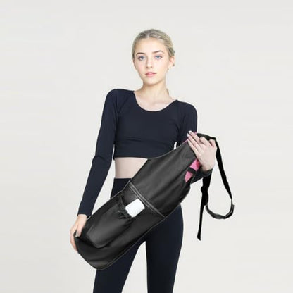 Yoga Mat Bag, with Protective Layer& Water Bottle Pocket and Big Wet Pocket & Yoga strap & Large Capacity,Stylish & Functional Fitness Mat And Essential items for Women & Men - color: black