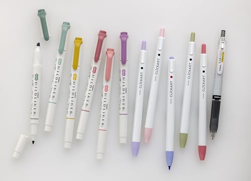 Zebra Pen Journaling Set, MILDLINER, CLiCKART & SARASA, Assorted, 12-Pack | Includes 6 MILDLINER Highlighters, 5 CLiCKART Felt Tip Pens & 1 SARASA MarkOn Pen, Ideal for Bible Study & Note-Taking (14012 - style: Creative Journaling Set 10 Pack
