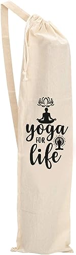 Mayatra's Organic Large Yoga Mat Tote Bag Cover -100% Cotton Lightweight,Washable Yoga Dust Bag With Adjustable Strap Unisex - color: Life