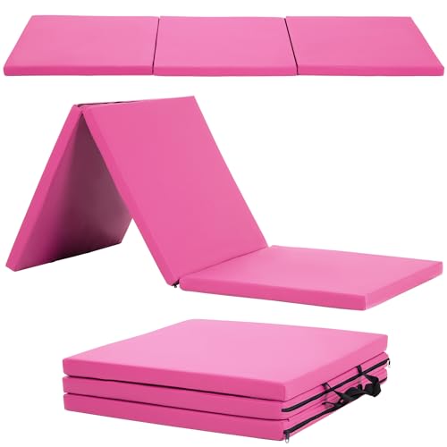 Gymnastics Tumbling Mat Portable Gymnastics Mat Foldable Tumbling Mat 2ft W 6ft L/4ft W 6ft L/4ft W 8ft L/4ft W 10ft Exercise Mat Yoga Mat with Carrying Handles for Yoga Gymnastics - color: Pink, size: 2ft W 6ft L